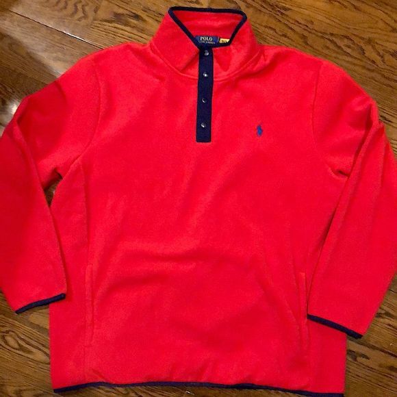 RALPH LAUREN POLO Red 1/4 Snap Long Sleeve Henley Fleece w Zip Pockets 2XL NWOT - Picture 1 of 11